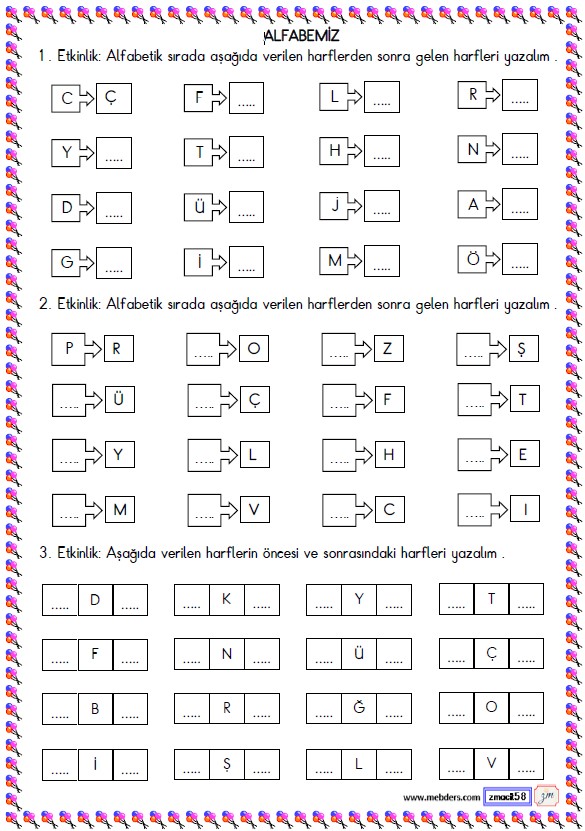 1. Sınıf Türkçe Alfabemiz Etkinliği 2