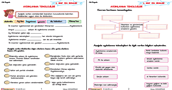 4. Sınıf Fen Bilimleri Aydınlatma Teknolojileri Etkinlikleri