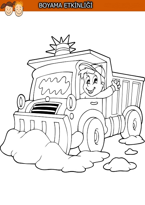 Kar küreme kamyonundaki çocuk boyama etkinliği