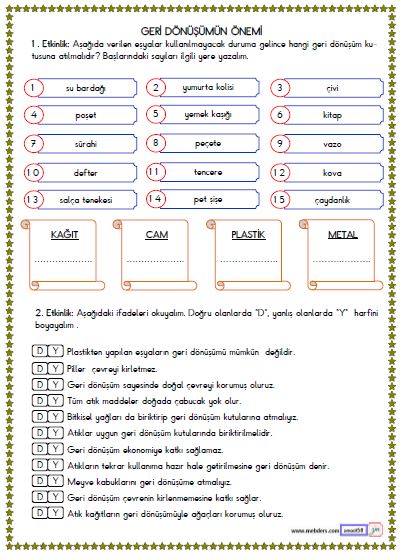 3. Sınıf Hayat Bilgisi Geri Dönüşümün Önemi Etkinliği