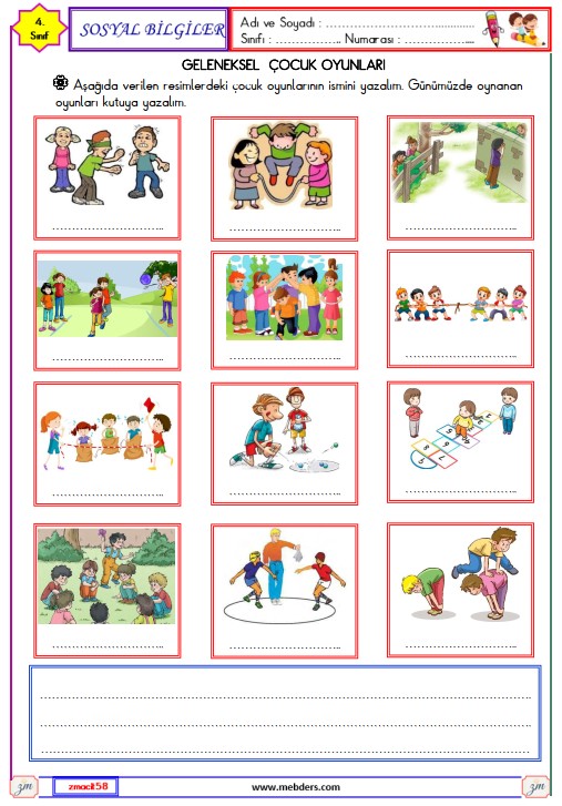 4. Sınıf Sosyal Bilgiler Geleneksel Çocuk Oyunları Etkinliği