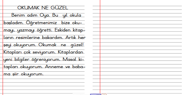 1. Sınıf Türkçe Çizgili Defter Sayfasına Yazma ve Okuma Etkinliği 1