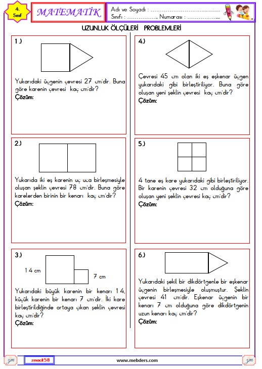 4. Sınıf Matematik Çevre ile İlgili Problemler Ettkinliği 5