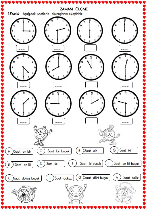 1. Sınıf Matematik Zamanı Ölçme , Saat Etkinliği 7