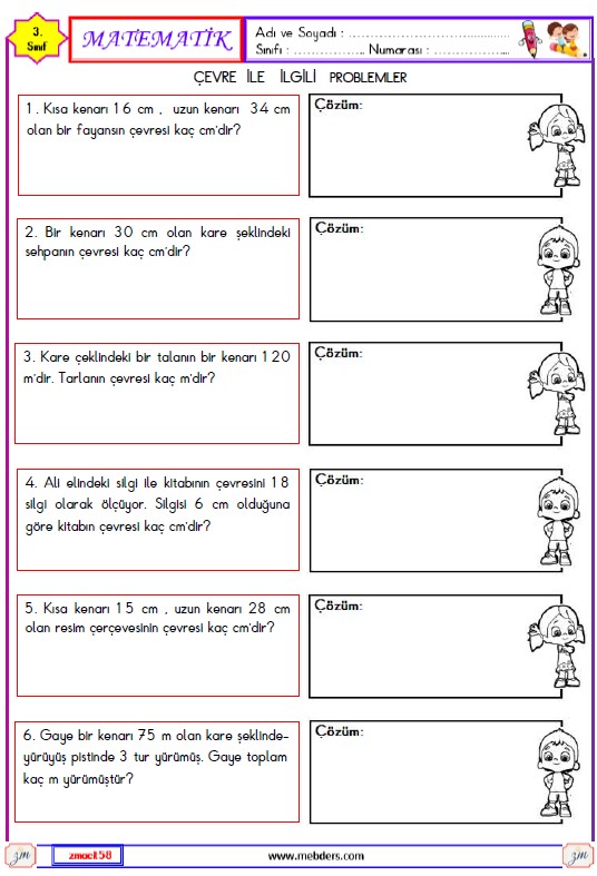 3. Sınıf Matematik Çevre İle İlglili Problemler Etkinliği 1