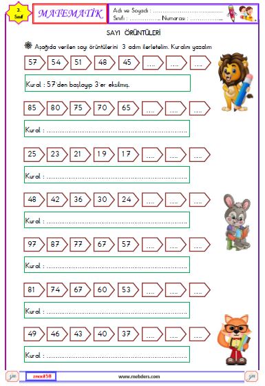 3. Sınıf Matematik Sayı Örüntüleri  Etkinliği 2