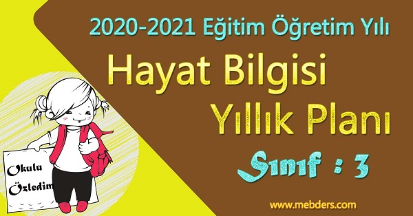 2020 - 2021 Yılı 3.Sınıf Hayat Bilgisi Yıllık Planı (Evren Yayıncılık)