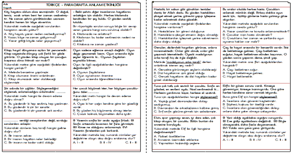 3.Sınıf Türkçe - Paragrafta Anlam Testi 1
