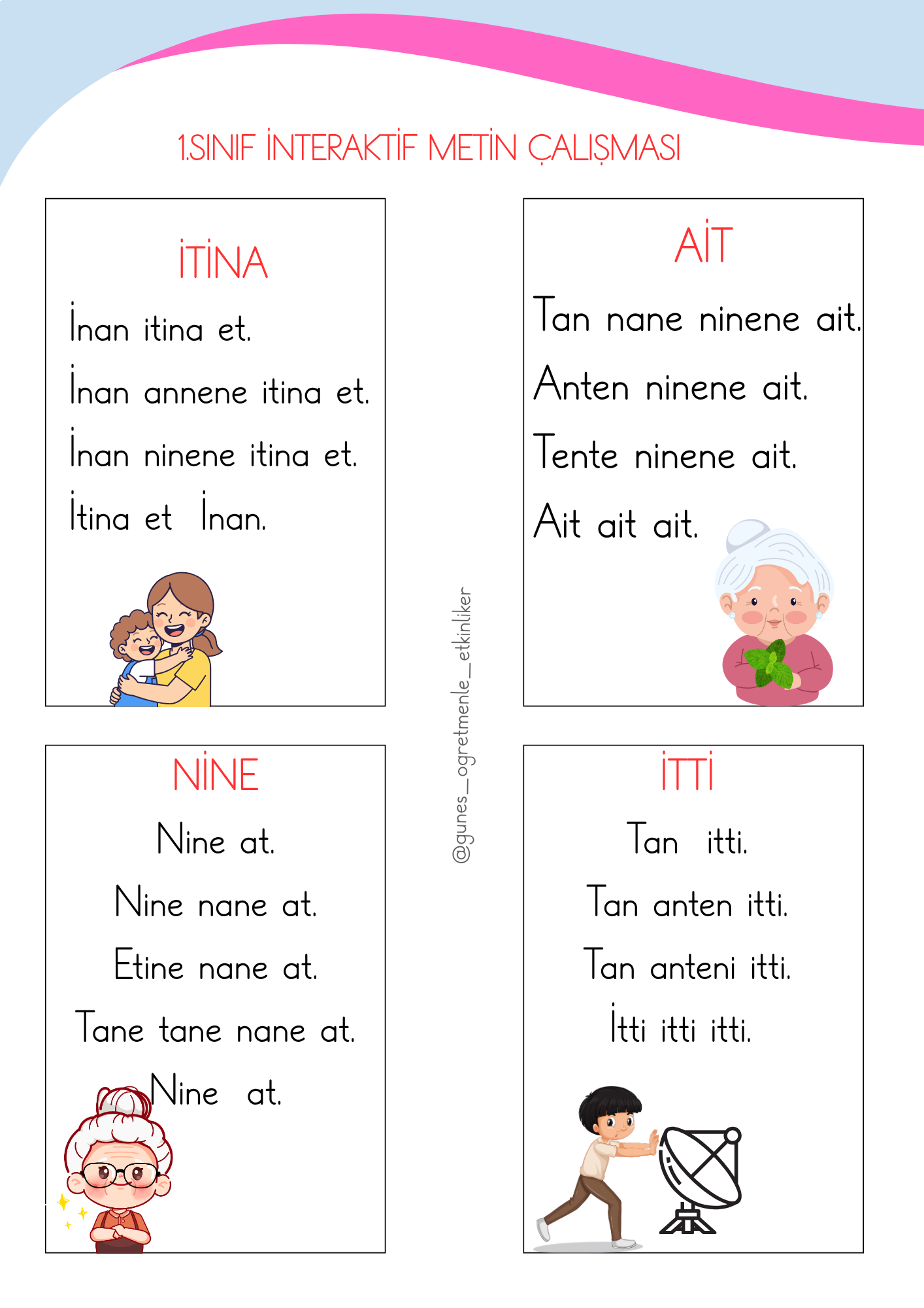 1.Sınıf İlk Okuma Yazma İ Sesi Hızlı Okuma Metinleri