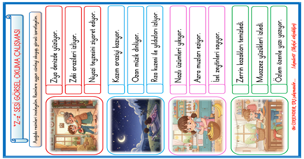 1. Sınıf İlk Okuma Yazma Z Sesi Görsel Okuma Çalışması