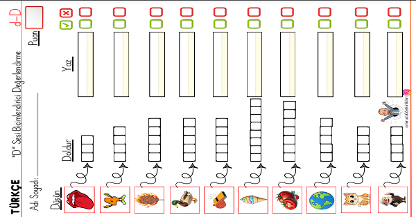 1. Sınıf İlk Okuma Yazma D-d Sesi Değerlendirme Etkinliği