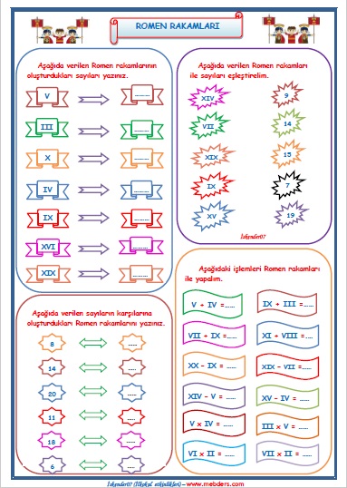 3. Sınıf Matematik Romen Rakamları Etkinlik Çalışması