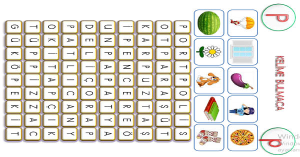 1.Sınıf İlk Okuma Yazma (Cc-Pp Sesi) Kelime Bulmaca Etkinliği