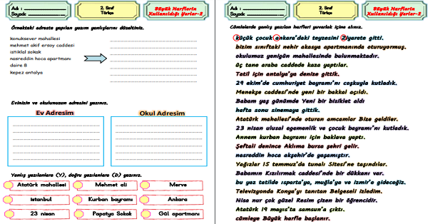 2.Sınıf Türkçe Büyük Harflerin Kullanıldığı Yerler Etkinliği-2