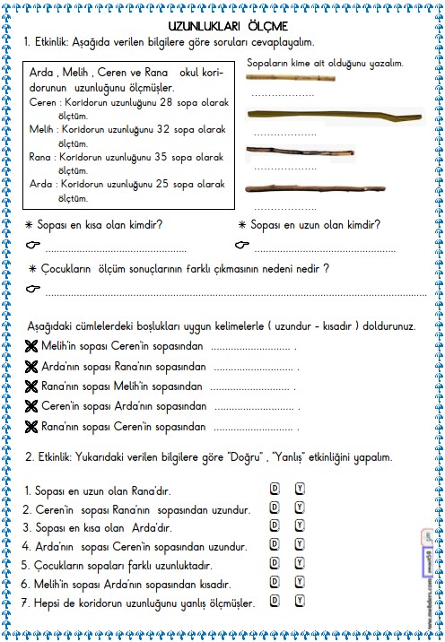 2. Sınıf Matematik Uzunlukları Ölçme  Etkinliği 18