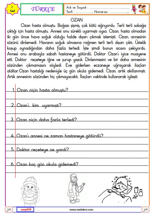 1. Sınıf Türkçe Okuma ve Anlama Etkinliği Etkinliği (Ozan)