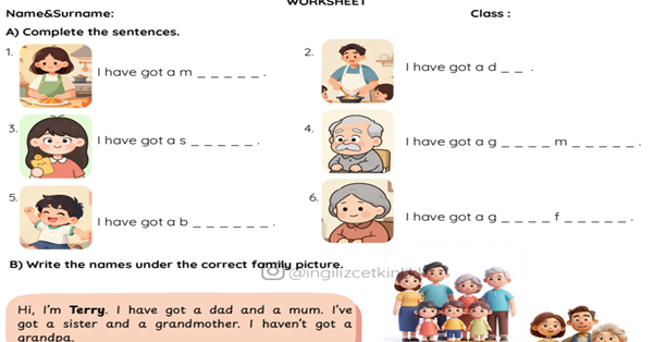 2.Sınıf 4.Tema Family Life Çalışma Kağıdı/Ödev