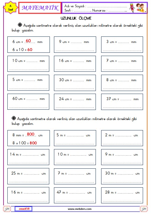 4. Sınıf Matematik Uzunluk Ölçme Etkinliği 4