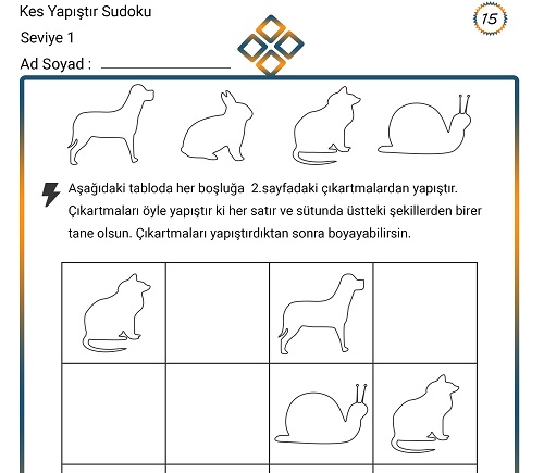 Kes Yapıştır Sudoku Etkinliği 15 (Seviye 1)