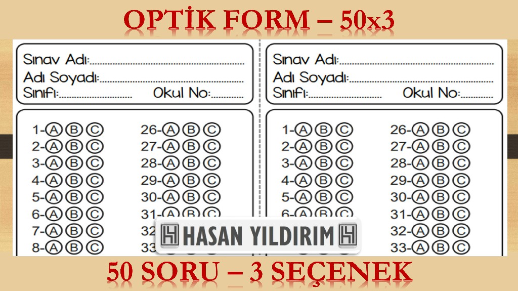 Optik Form - 50x3 (50 Soru - 3 Seçenek)
