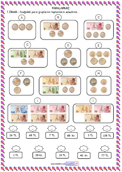 2. Sınıf Matematik Paralarımız Etkinliği 2