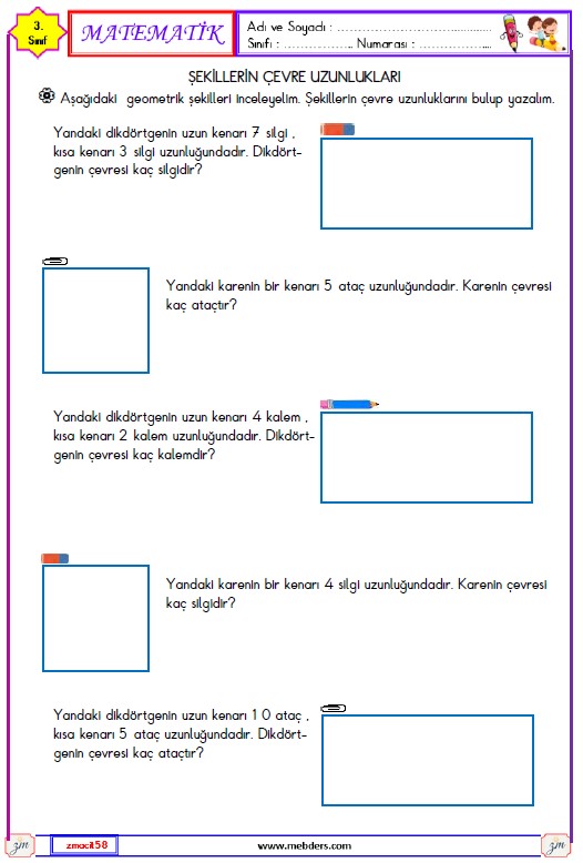 3. Sınıf Matematik Şekillerin Çevre Uzunlukları Etkinliği 5