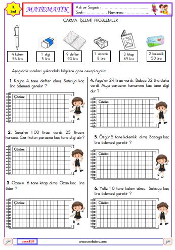 3. Sınıf Matematik Bölme İşlemi Problemleri Etkinliği 6