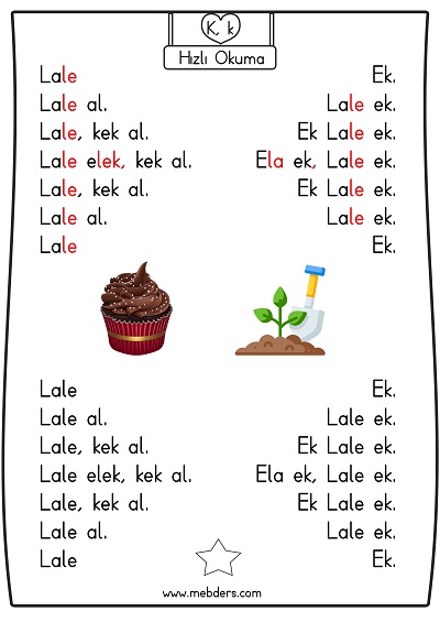 1.Sınıf İlk Okuma Karesel Metin Hızlı Okuma Etkinliği - K Sesi