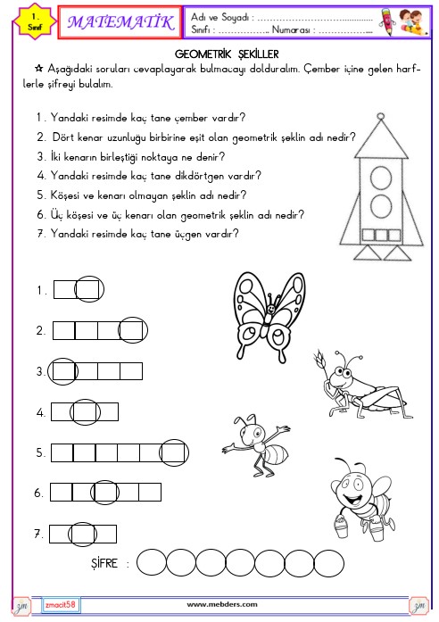 1. Sınıf Matematik Geometrik Şekiller Etkinliği 20