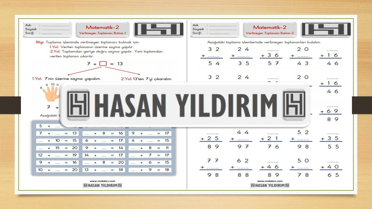 2.Sınıf Matematik Verilmeyen Toplananı Bulma Çalışma Sayfaları