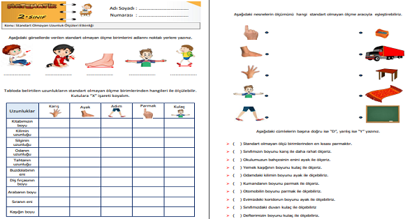 2.Sınıf Matematik Standart Olmayan Uzunluk Ölçüleri Etkinliği 1