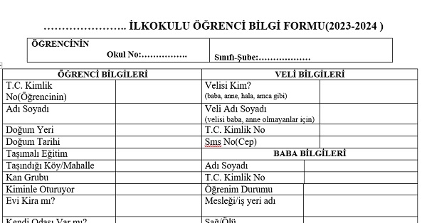 Kayıt Bilgi Formu