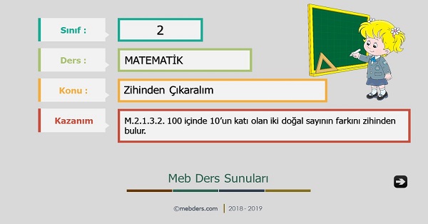 2.Sınıf Matematik Zihinden Çıkaralım Sunusu