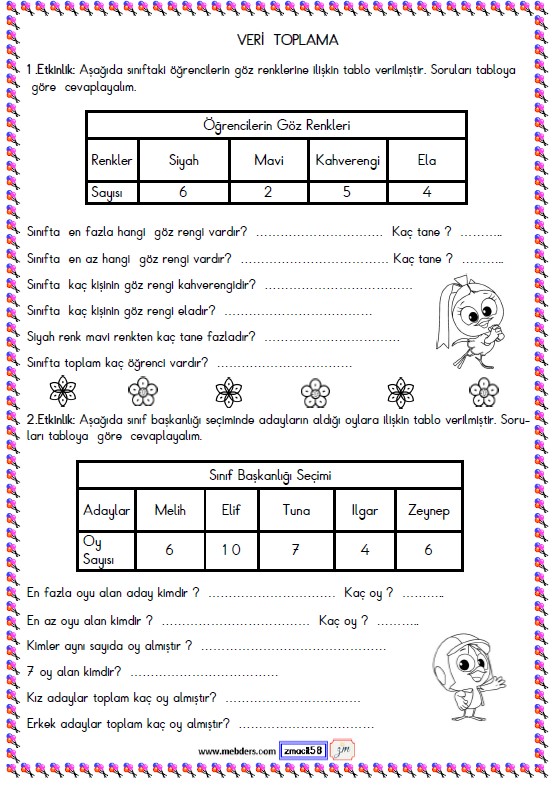 1. Sınıf Matematik Veri Toplama ve Değerlendirme Etkinliği 17