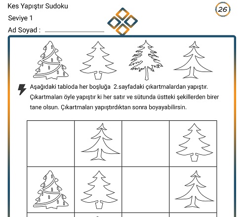 Kes Yapıştır Sudoku Etkinliği 26 (Seviye 1)