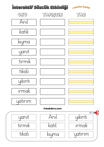 İnteraktif Sözcük Etkinliği - I Sesine Kadar