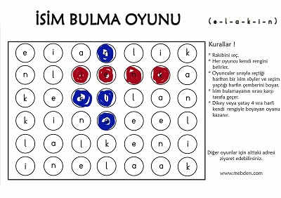 1.Grup Harflerle İsim Bulma Oyunu (küçük harfler)