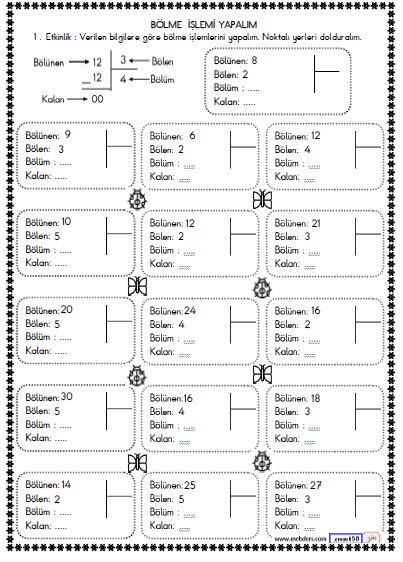 2. Sınıf Matematik Bölme İşlemi Etkinliği 1