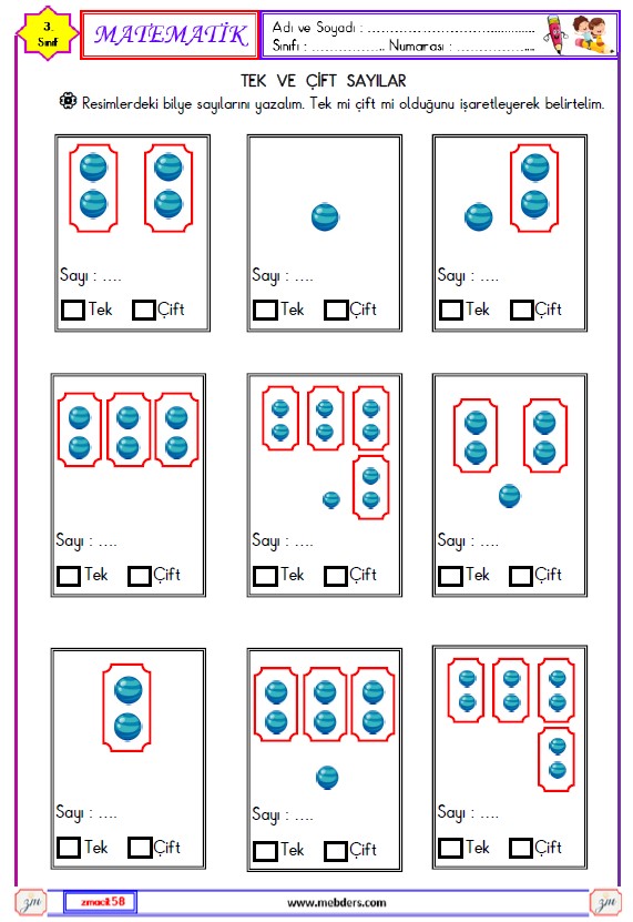 3. Sınıf Matematik Tek ve Çift Sayılar Etkinliği 1