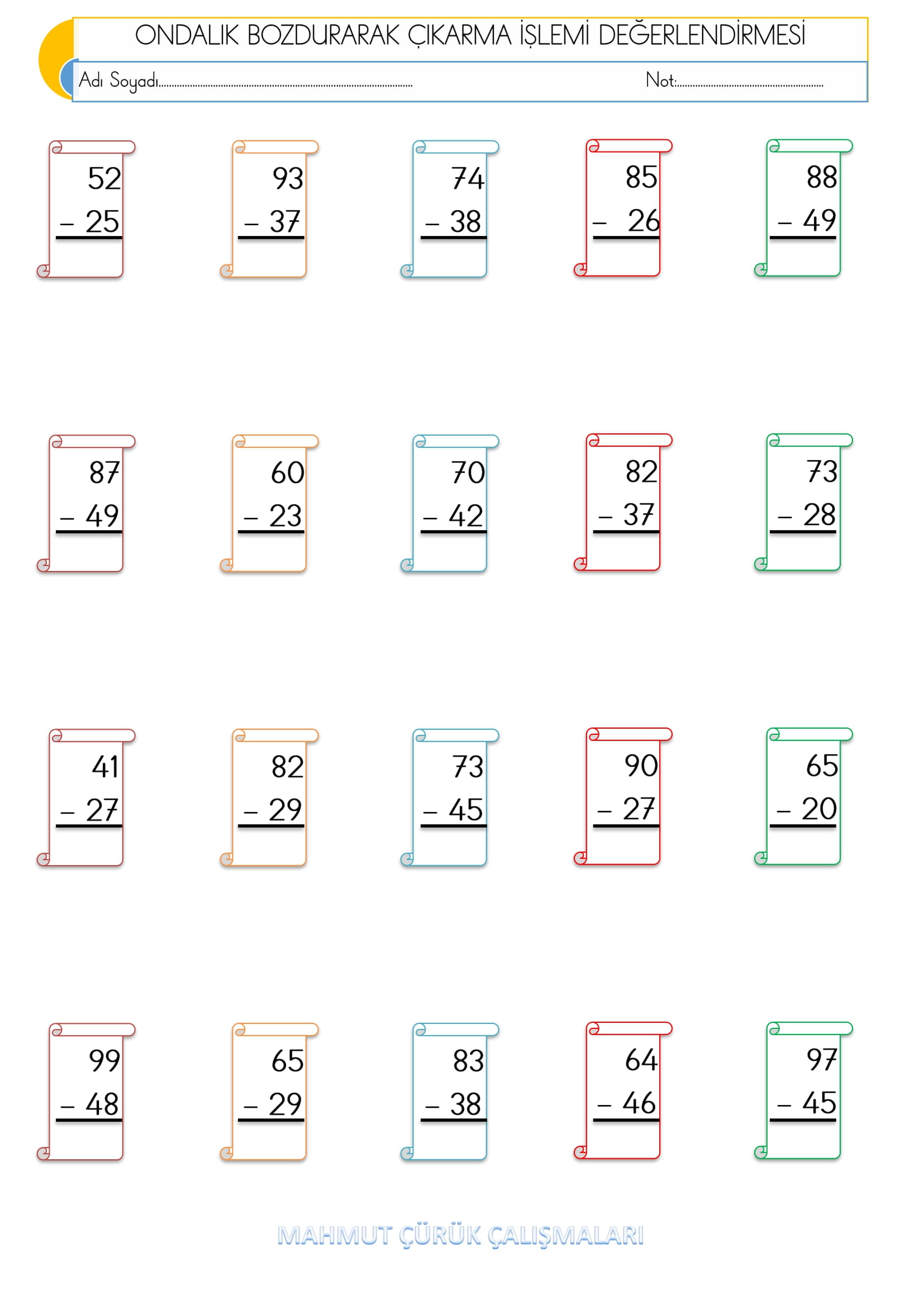 2.Sınıf - Matematik - Onluk Bozdurarak Çıkarma İşlemi Değerlendirmesi