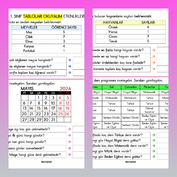 1. Sınıf Matematik - Tabloları Okuyalım Etkinliği - 1