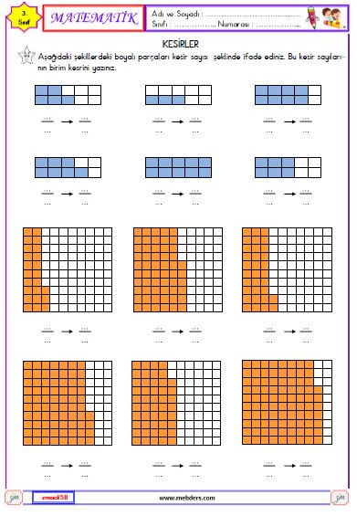 3. Sınıf Matematik Kesirler Etkinliği 8