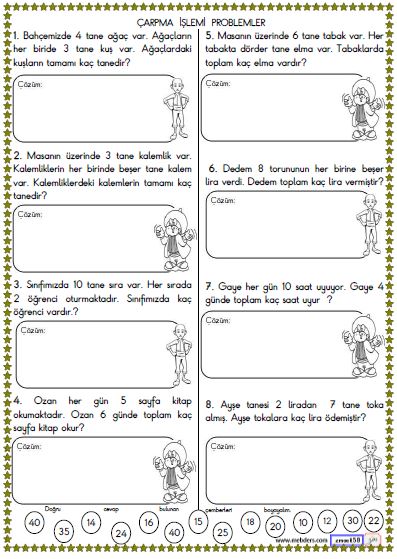 2. Sınıf Matematik Çarpma İşlemi İle İlgili Problemler Etkinliği 1