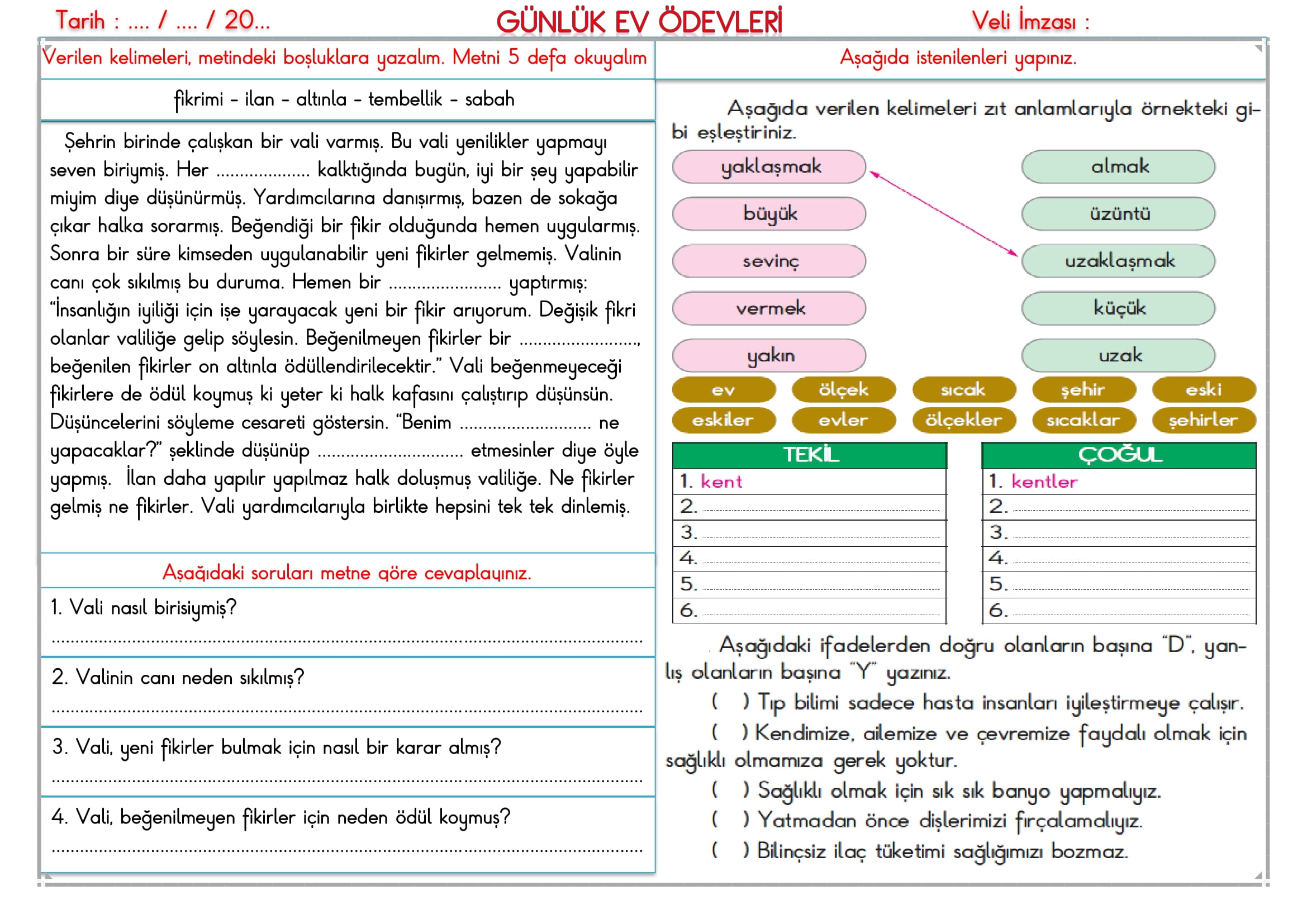 2.Sınıf - 17 Aralık 2025 Günlük Ev Ödevleri