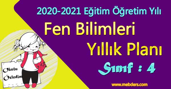 2020 - 2021 Yılı 4.Sınıf Fen Bilimleri Yıllık Planı (MEB)