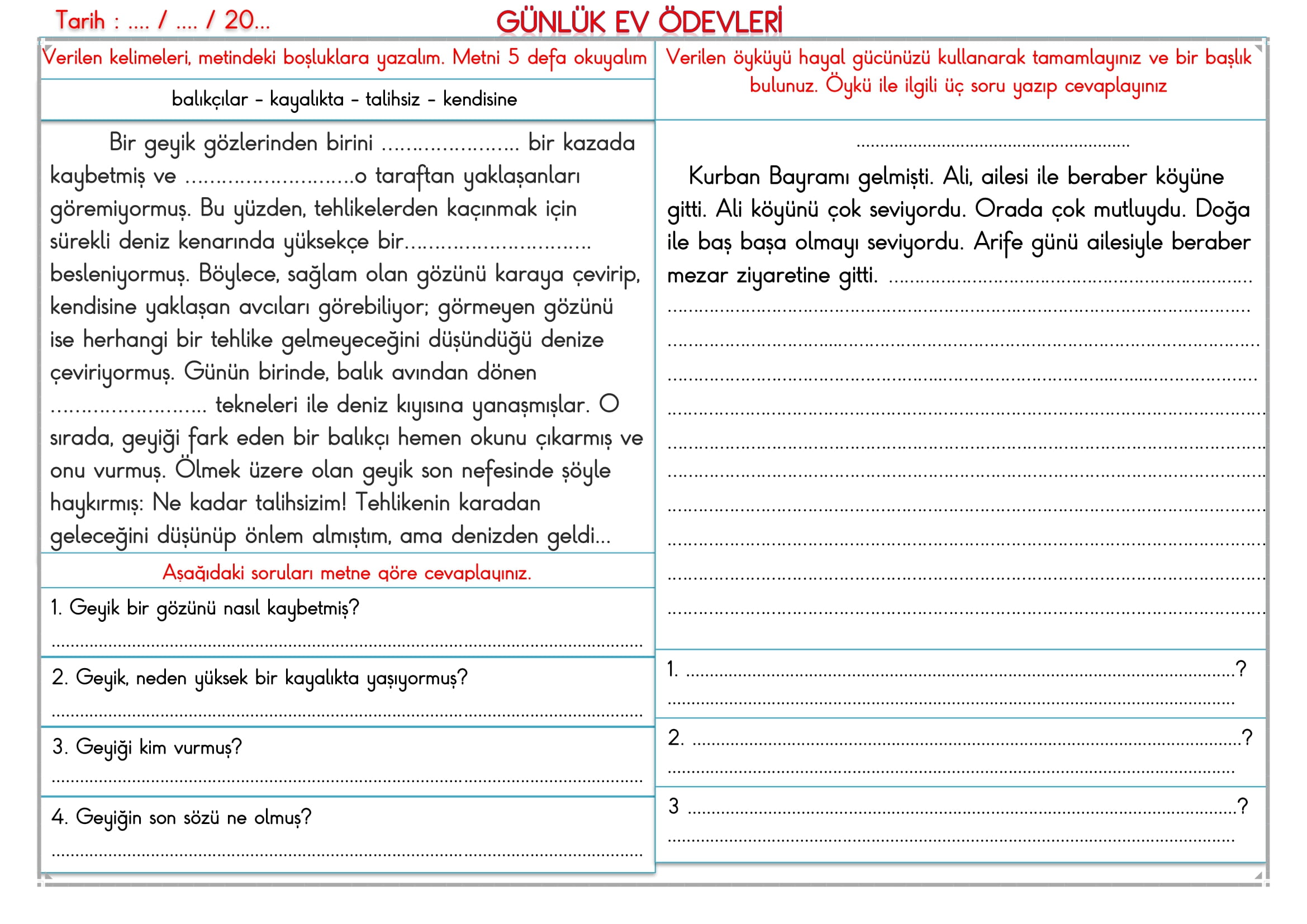 2.Sınıf 10 Haziran 2025 Günlük Ev Ödevi