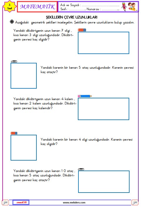 3. Sınıf Matematik Şekillerin Çevre Uzunlukları Etkinliği 15