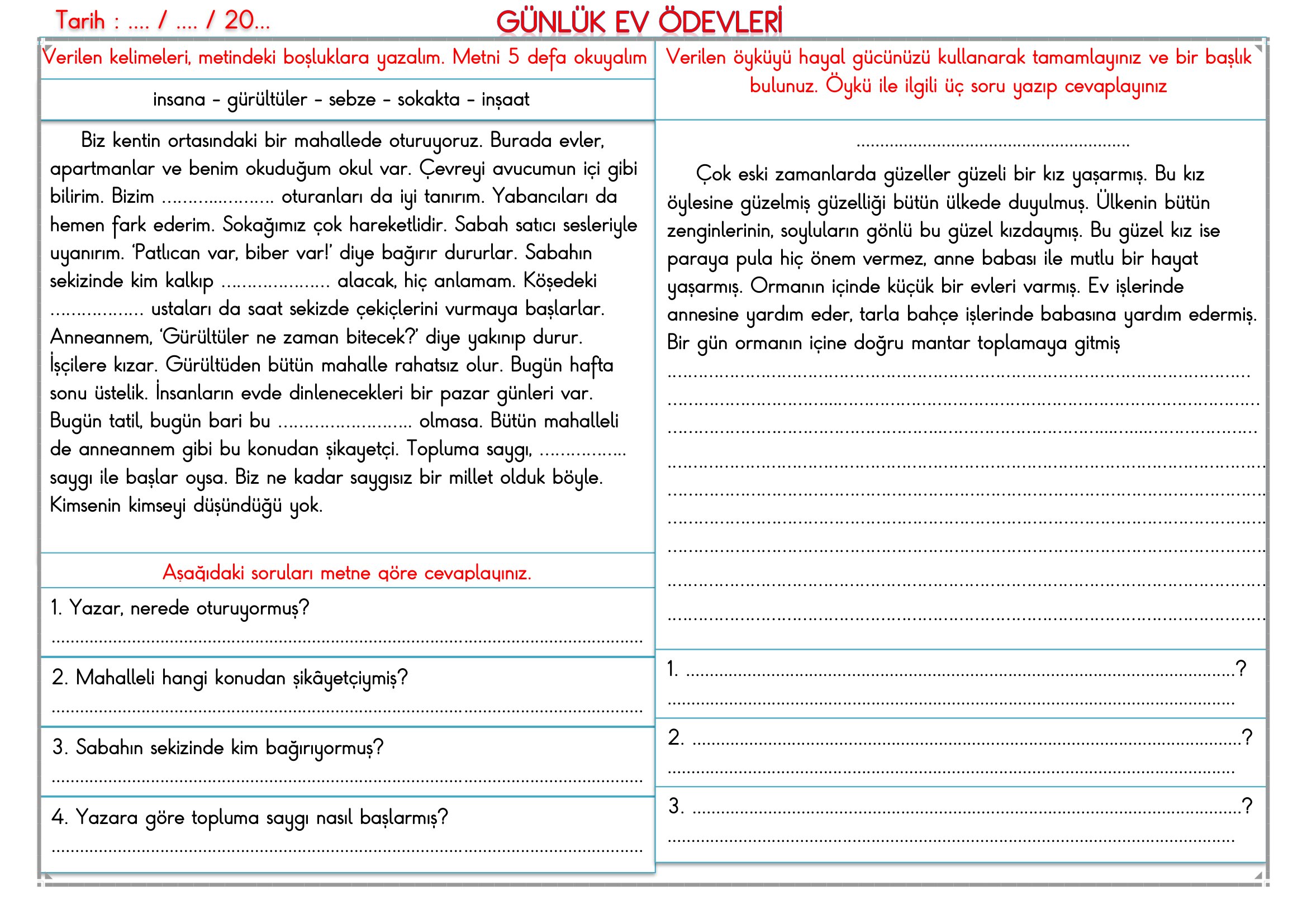 2.Sınıf - 08 Nisan 2026 Günlük Ev Ödevleri