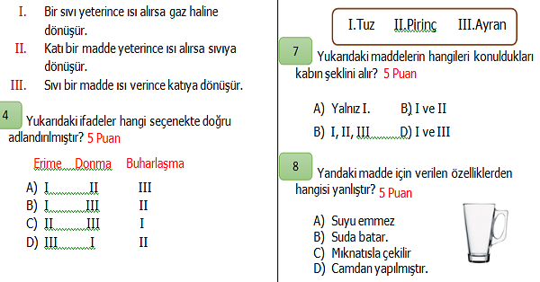 4.Sınıf Fen Bilimleri 2.Dönem 1.Yazılı Sınavı (İkinci Dönemi Kapsar)