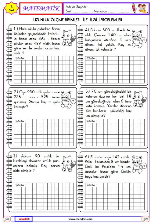 3. Sınıf Matematik Uzunluk Ölçme İle İlgili Problemler Etkinliği 3